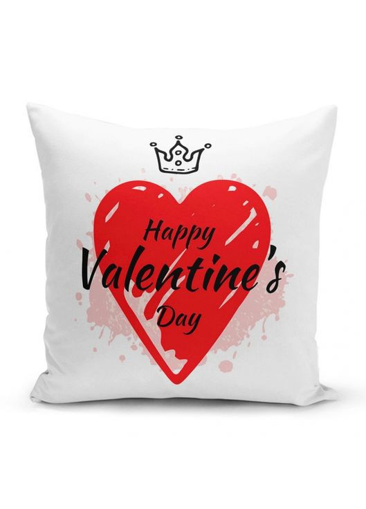 Подушка Happy Valentine Day белая декоративная велюровая для подарка на День Святого Валентина уютный аксессуар ProDobro (365440990)