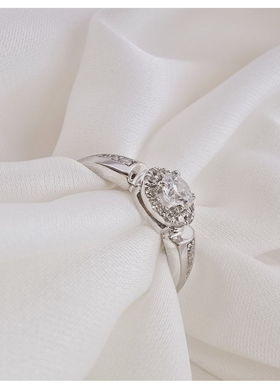 Золота каблучка з фіанітами, біле золото 585 проби (17р) 700237б-2к Харківська ювелірна фабрика (355795852)