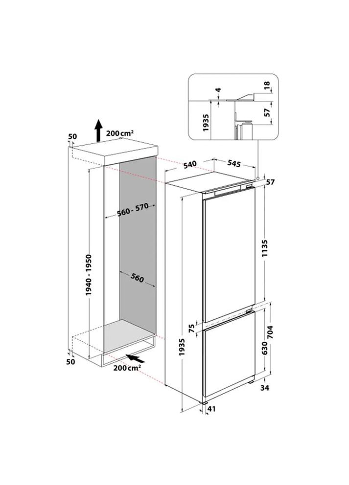 Холодильник встроенный с нижн. мороз., 193,5x54х54.5, холод.отд.-221л, мороз.отд.-79л, 2дв., А++, ST, инв., белый WHIRLPOOL