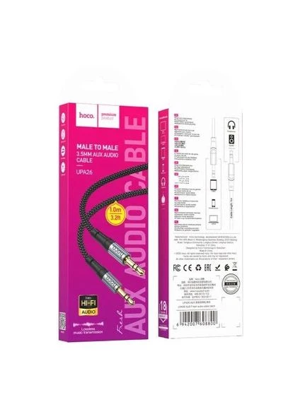 Кабель AUX звуковий, 3.5 мм (M) - 3.5 мм (M), 1 м, Black, UPA26 "Fresh" 000-UPA26_AUX_BK_HOCO Hoco (395350034)