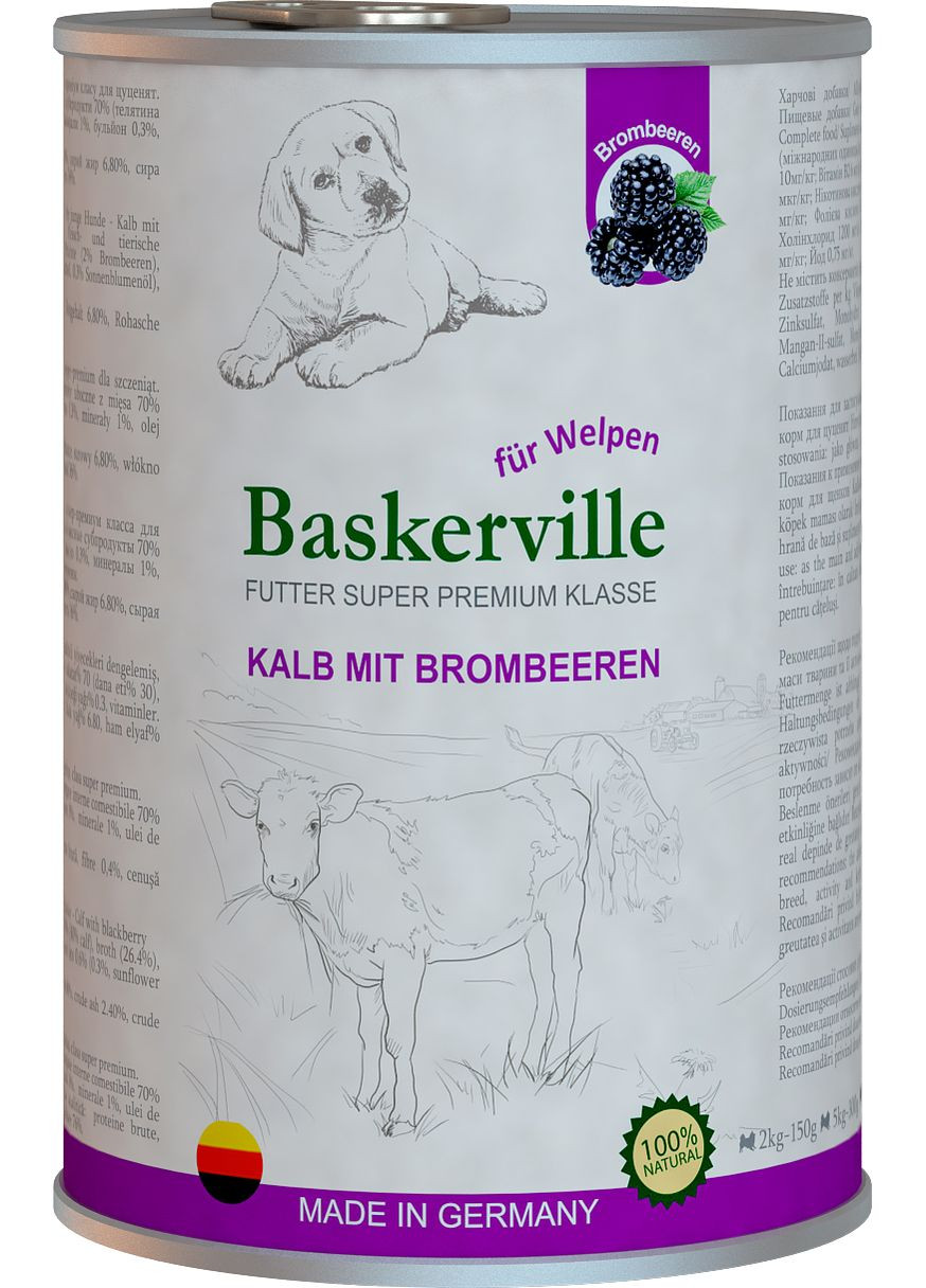 Вологий корм для собак Super Premium Kalb Mit Brombeeren Телятина та ожина 400 г (4250231541773) Baskerville (279565816)