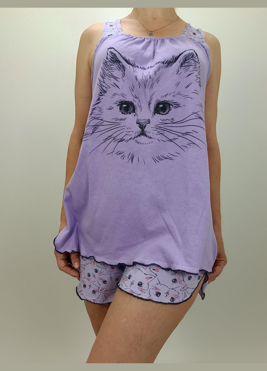 Сиреневая всесезон пижама легкая котик р. 52 сиреневая triko (68032943-7) No Brand