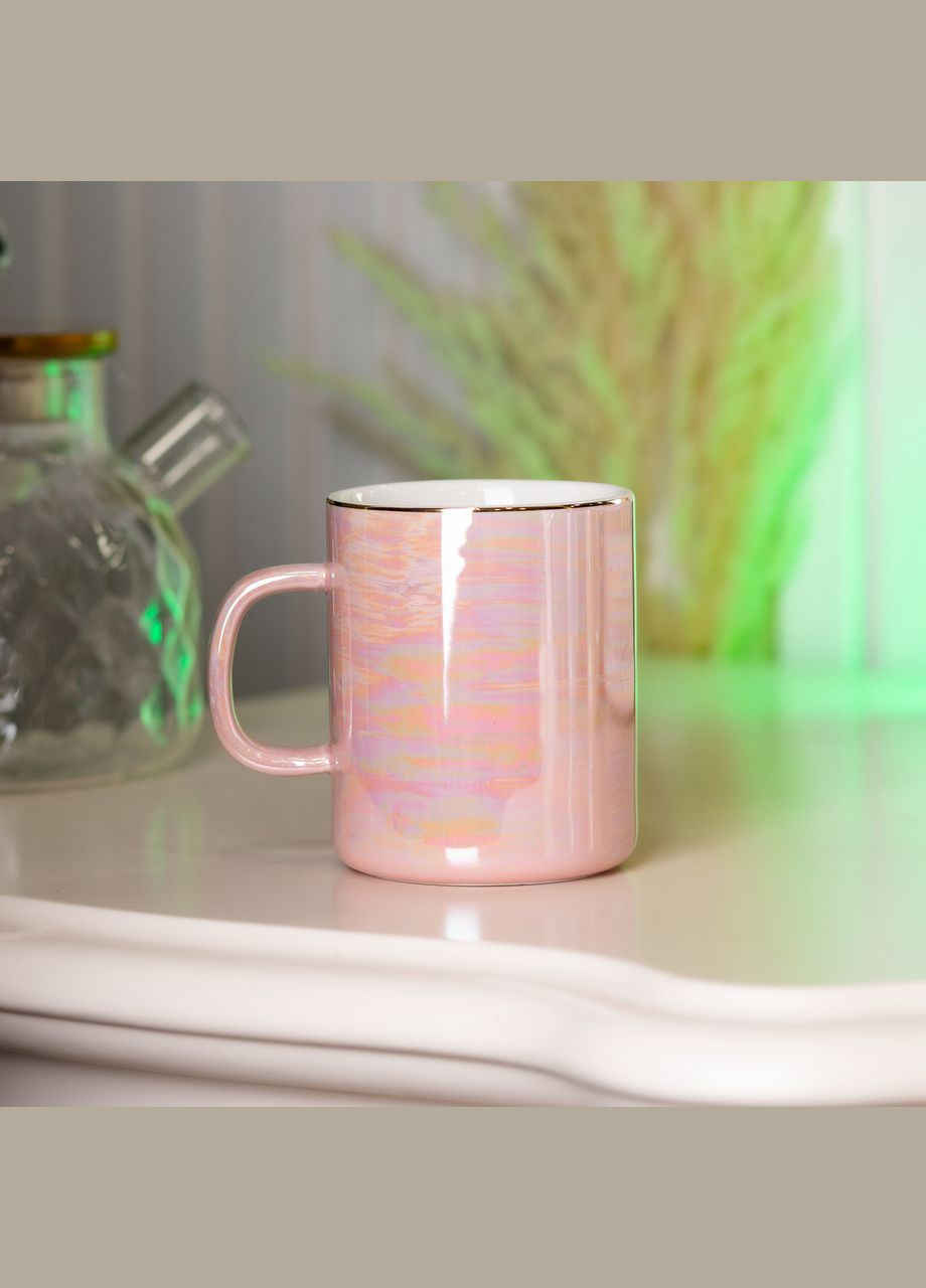 Чашка керамічна Glaze 420мл у дзеркальній глазурі Рожевий Happy Life (326066398)