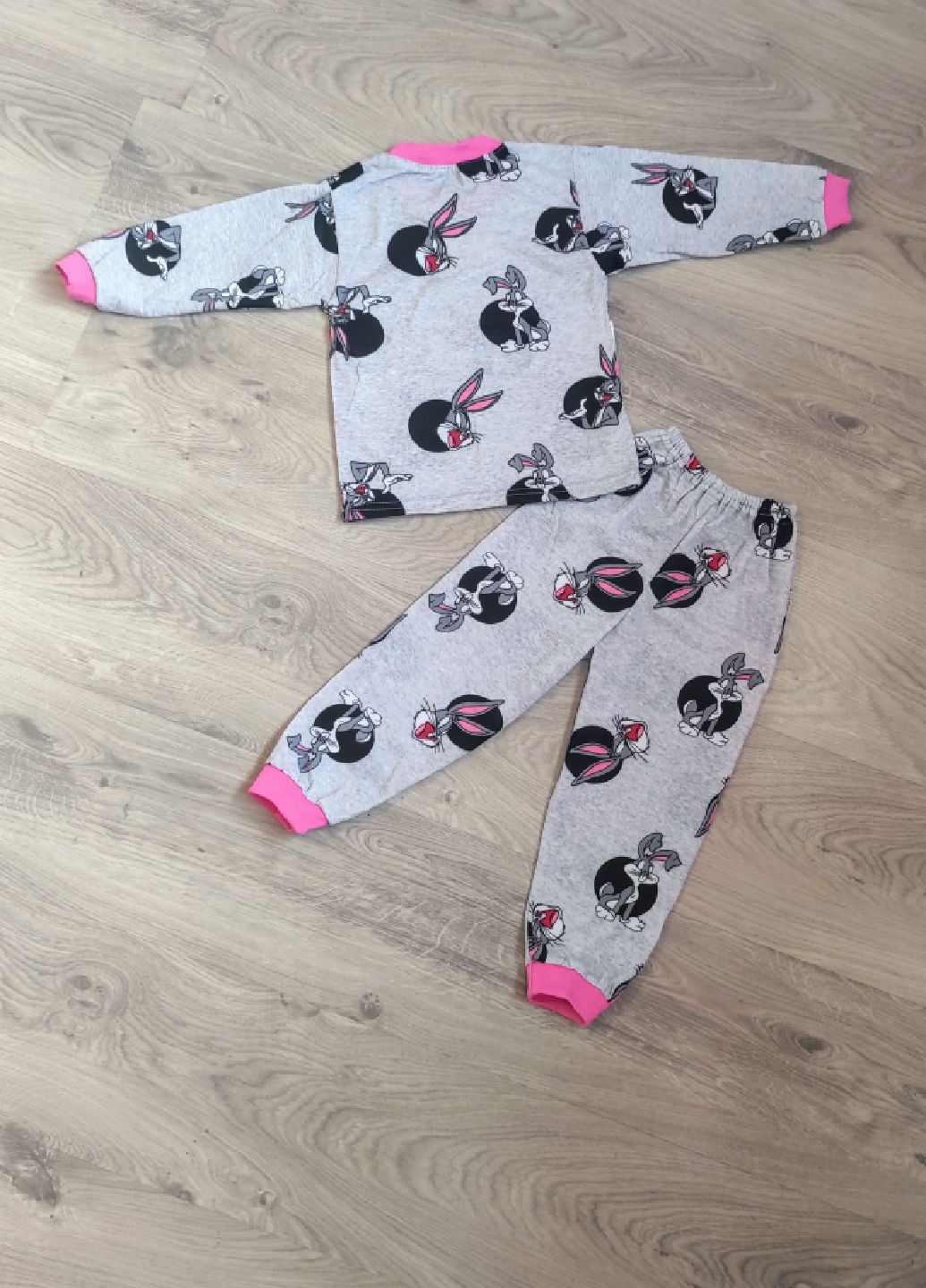 Комбінована всесезон піжама для дівчаток тепла з начосом лонгслів + брюки No Brand