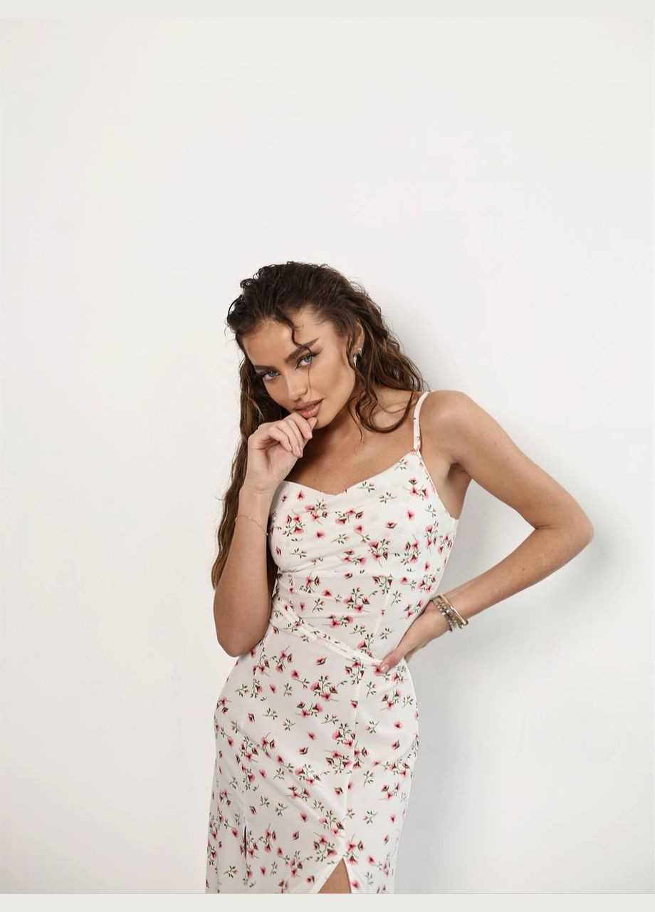 Белое платье женское Україна с цветочным принтом