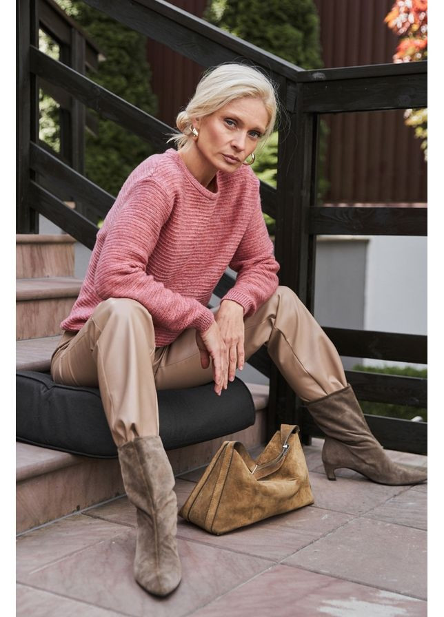 Рожевий зимовий жіночий напівпрозорий теплий джемпер із вовни (2910) Triko Bakh