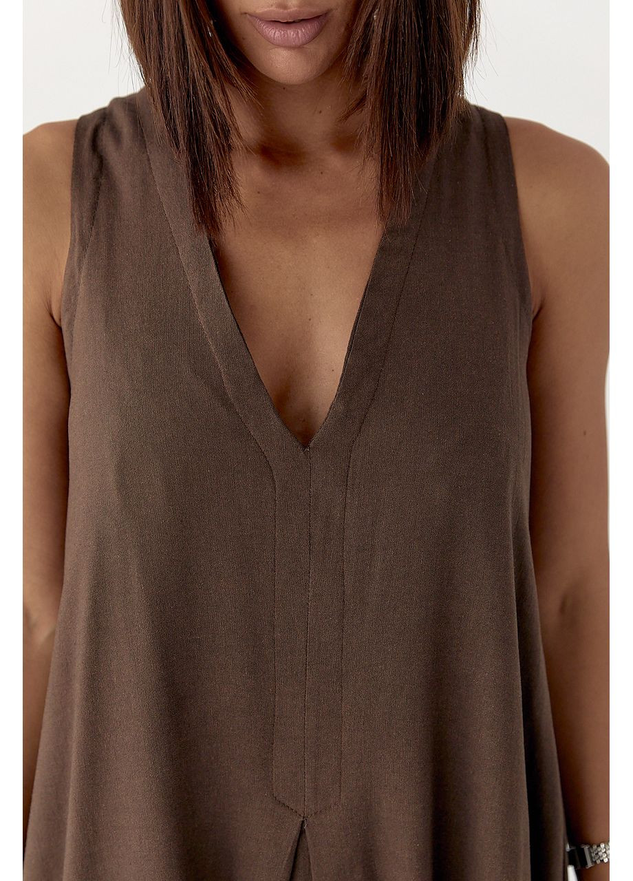 Коричнева ділова жіноча сукня з v-подібним вирізом - лимонний колір Lurex