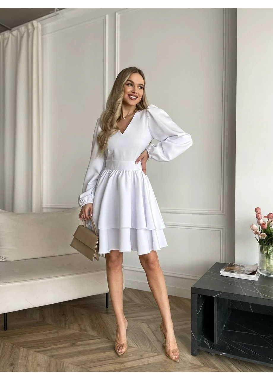 Білий класична сукня міні з подвійною спідницею Fashion