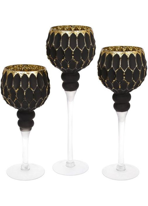 Набір скляних свічників Ferdeus 3 штуки чорний із золотом для інтер'єру та декору свічки 30 35 40 см Bona (368978575)