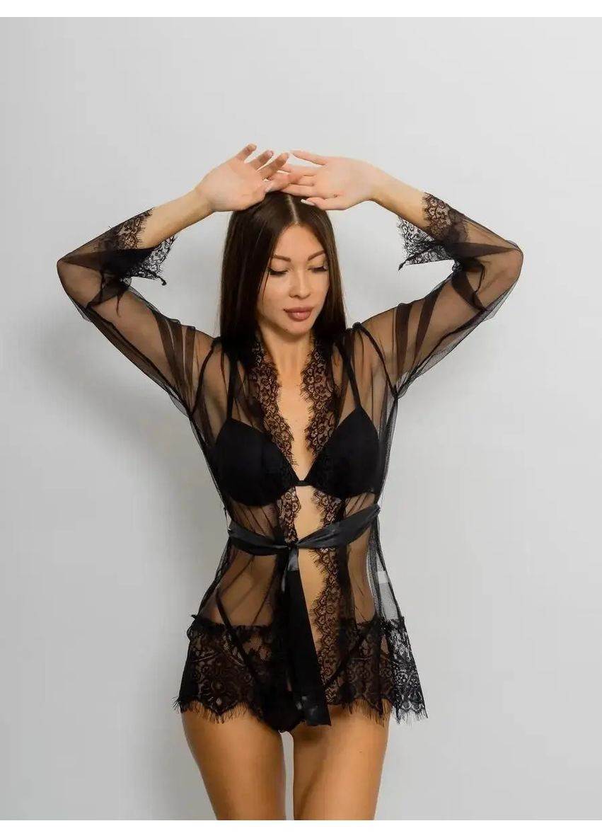 Ніжний звабливий сексуальний халат Sabrina, Комплект з ніжної вуалі мережива в наборі: халат+трусики No Brand халат Sabrina білий (360428755)