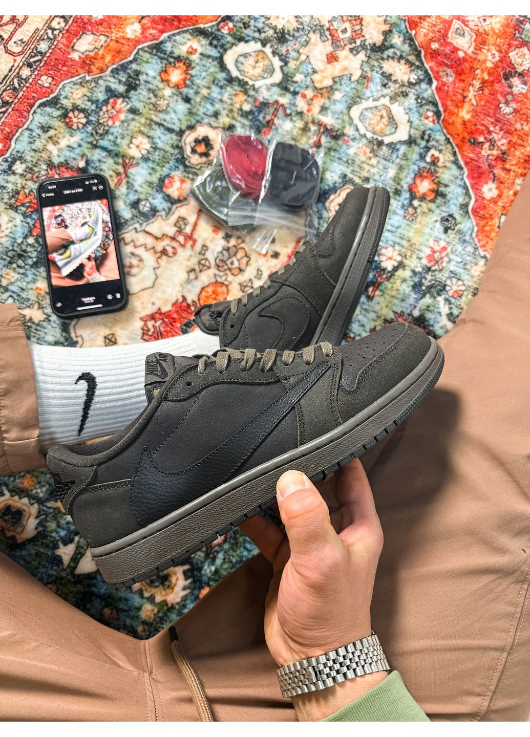 Коричневі всесезон кросівки чоловічі і жіночі nike air jordan 1 low x travis skott velvet brown and dark mocha | найк еір джордан 1 коричневі No Brand