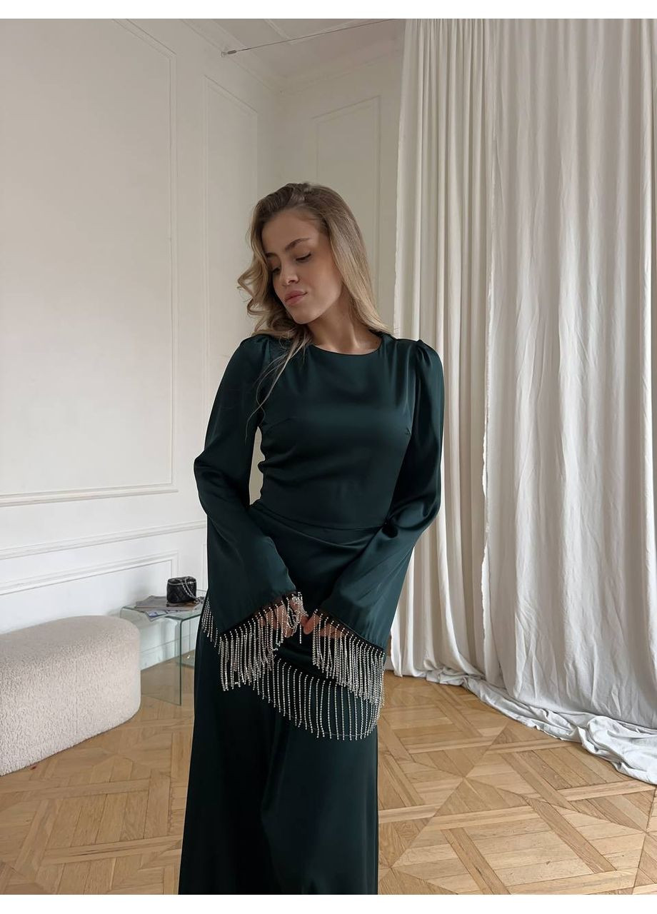 Смарагдова святковий елегантна сукня з шовку армані з камінцями — заміри в описі силуетна GD/GL Модний простір однотонна