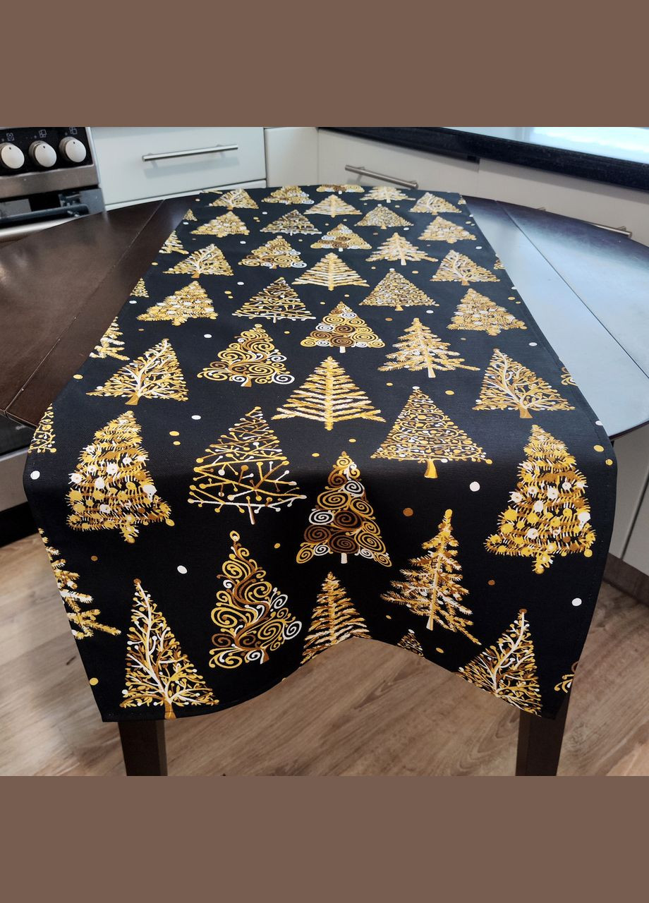 Ранер на стол, декоративная дорожка черная водоотталкивающая тефлоновая Новогодняя елка 45, 178 Maystat (324231889)