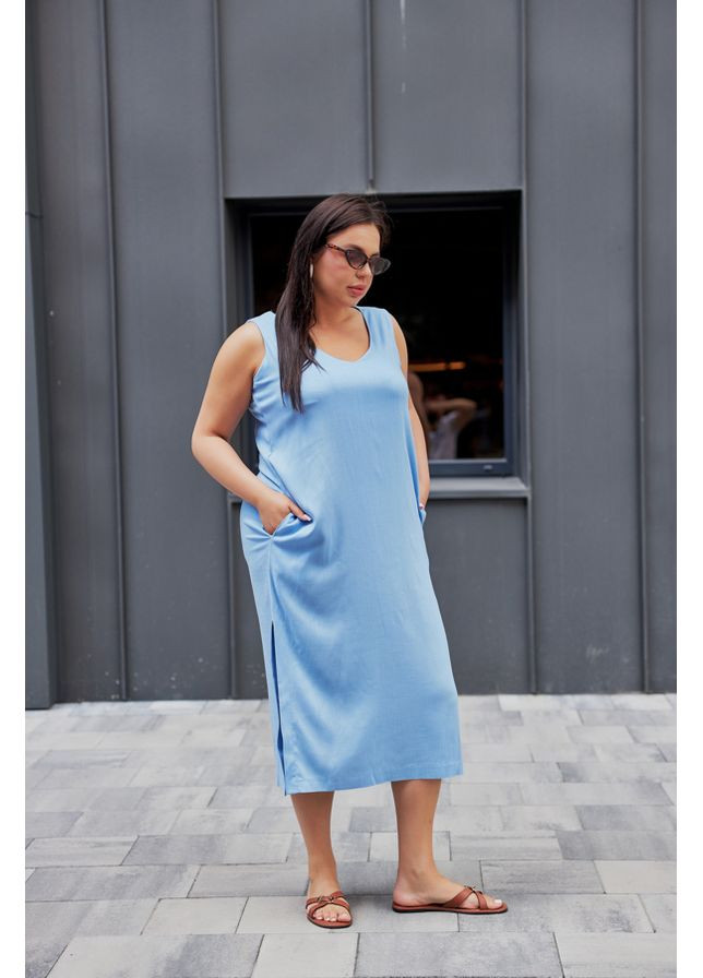 Светло-голубое платье 24.2366 xl небесный AKSAN однотонное