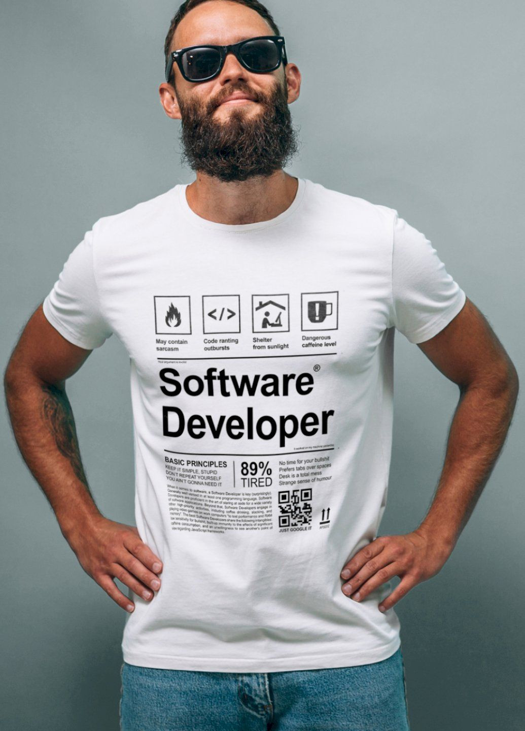 Белая футболка белая мужская "software developer" Ctrl+