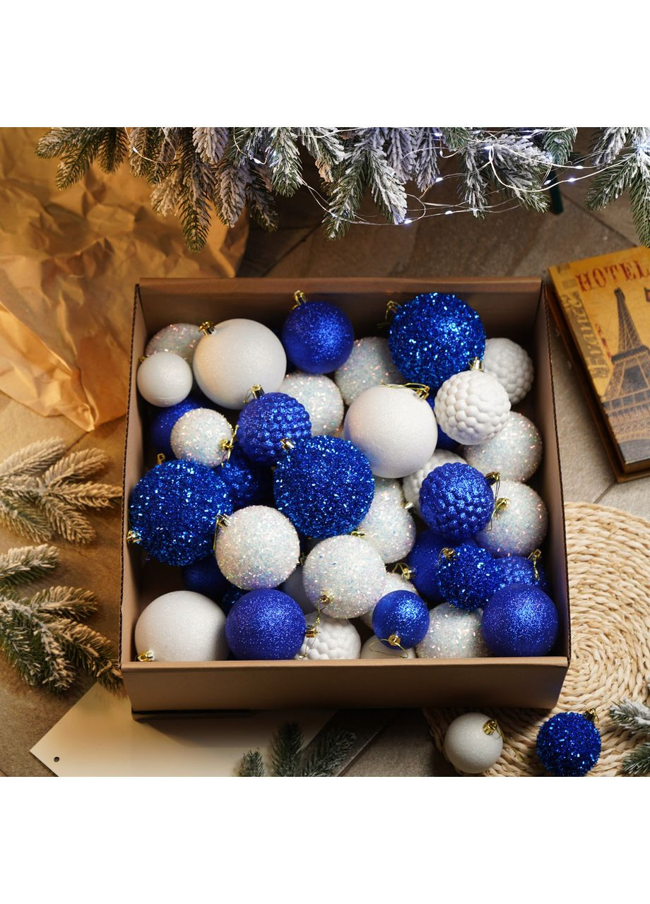 Набір ялинкових іграшок куль SGX "Блиск" 40 шт. Синій. Подарунковий набір новорічних кульок. Кульки на ялинку Yalynkar (366964351)