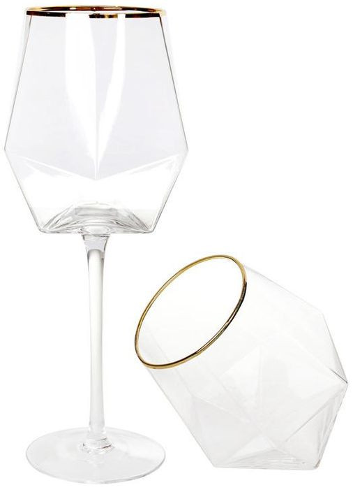 Набір фужерів Celine 4 келихи для вина 650мл скло із золотим кантом для сервірування столу бокали для напоїв Bona (368979608)