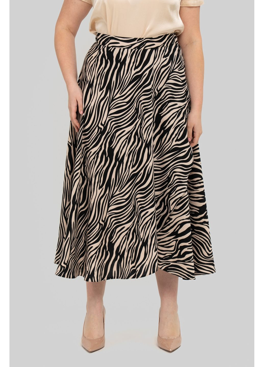 Бежевая повседневная юбка клешёная из штапеля all posa (ap102470p) A'll Posa