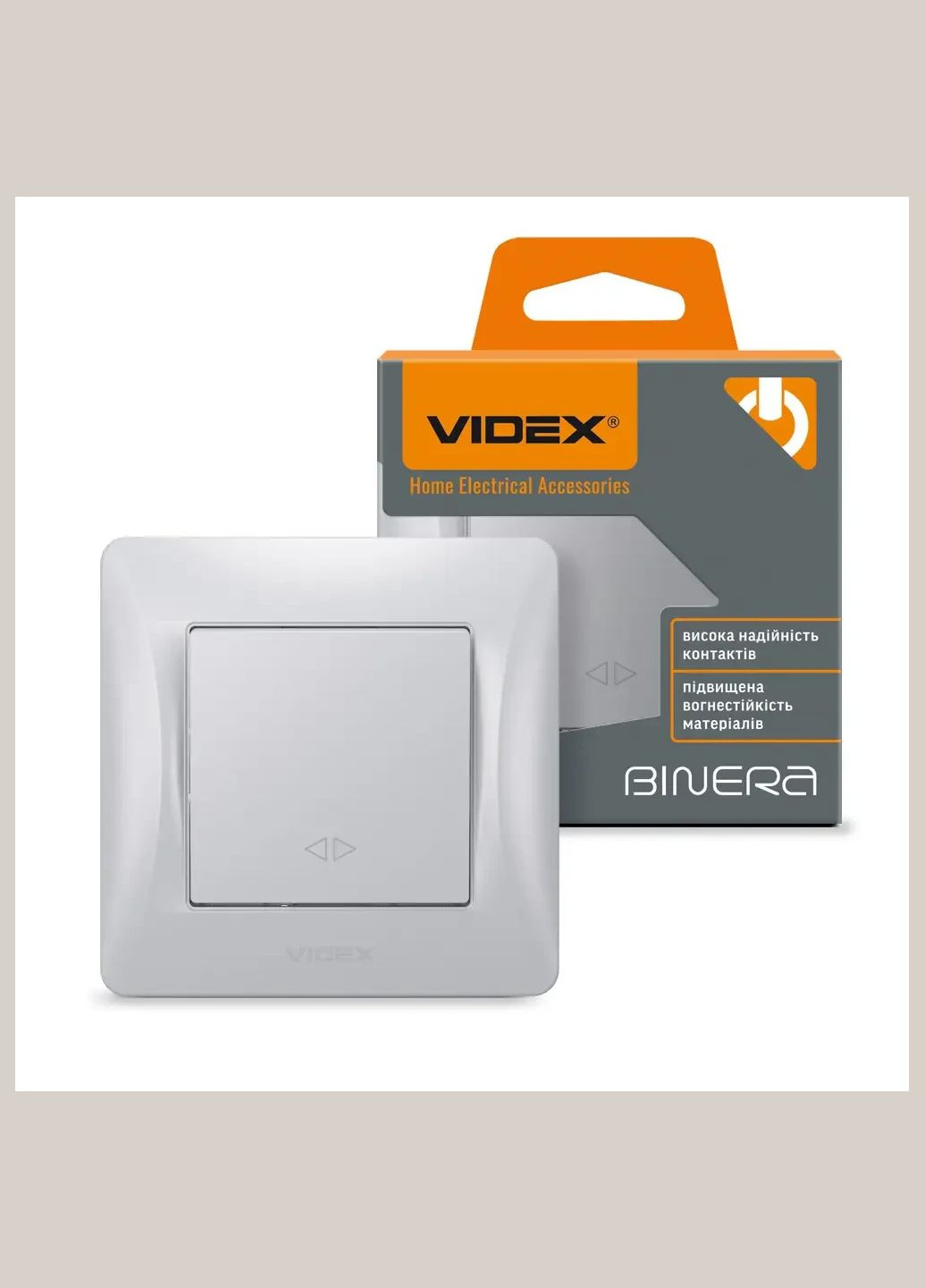 Выключатель одноклавишный перекрестный серебряный шелк BINERA Videx (355267806)