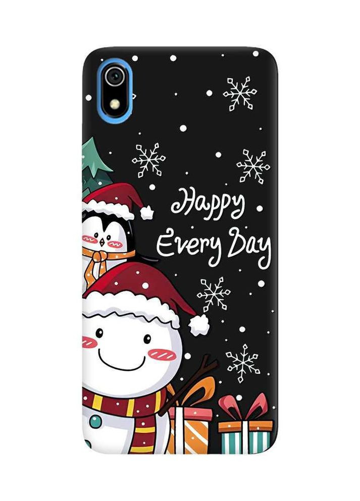 Матовий чорний чохол на Xiaomi Redmi 7A Сніговик і пінгвін (новорічний принт 156) Creative (362968727)