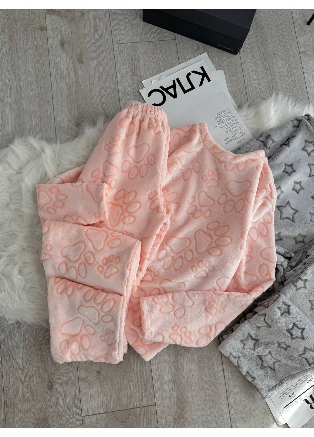 Персиковая зимняя пижама 0802 турецкая двухсторонняя махра брюки и кофта Україна