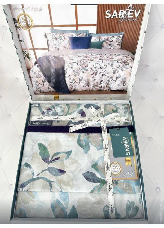 Постельное белье Uliana v1 yesil делюкссатин 300TC евро Sarev (366973121)