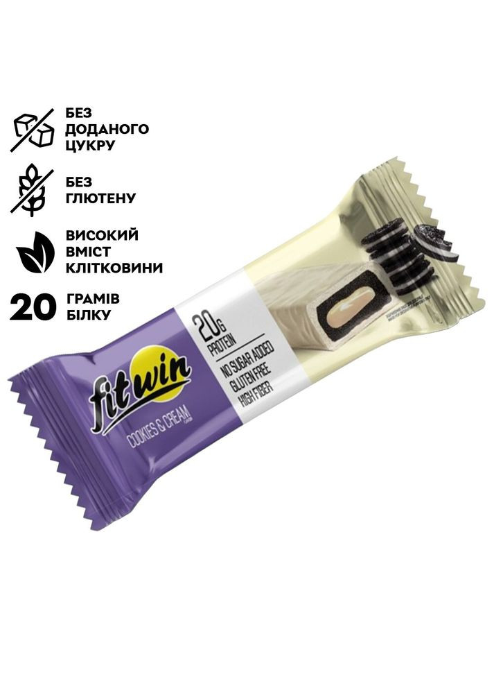 Протеїновий батончик Protein Bar 20%, 60 грам з начинкою - Печиво-крем FitWin (322209284)