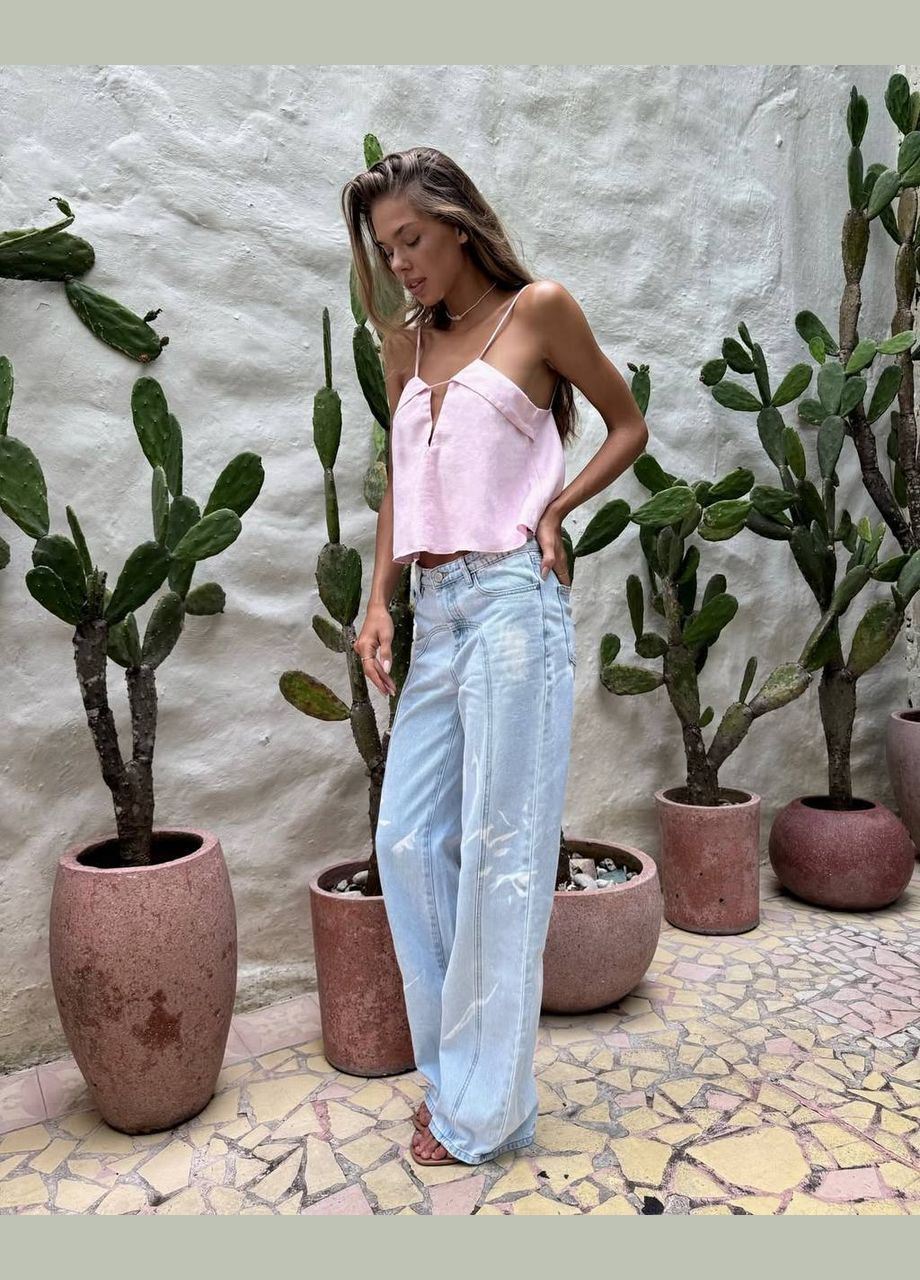 Женский льняной топ с открытыми плечами и изящным вырезом. MonCher (339054958)