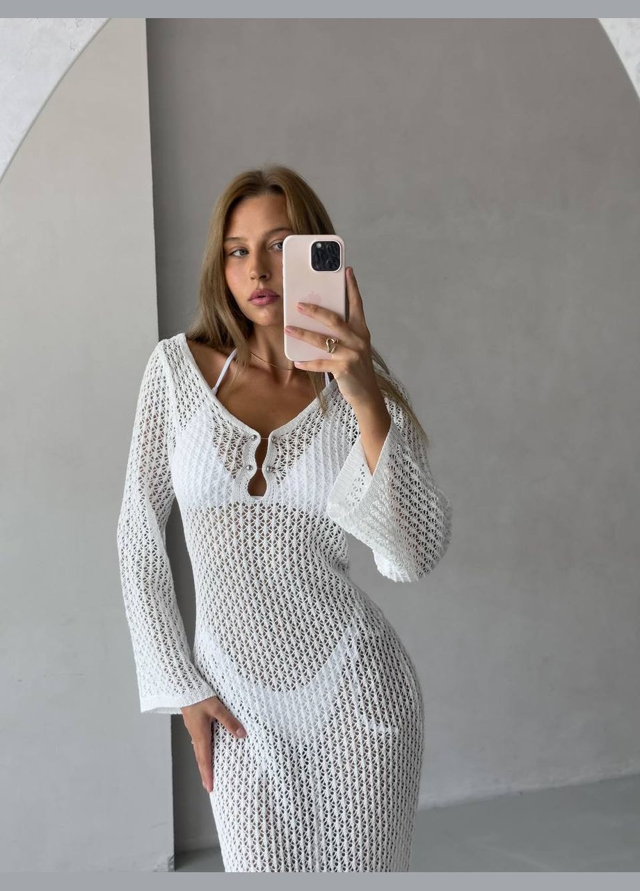 Белое пляжное, коктейльное, откровенный платье туника с открытой спиной No Brand однотонное