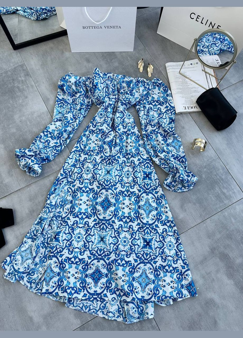 Блакитна повсякденний, кежуал, вечірня жіноча сукня кльош FINO Mode