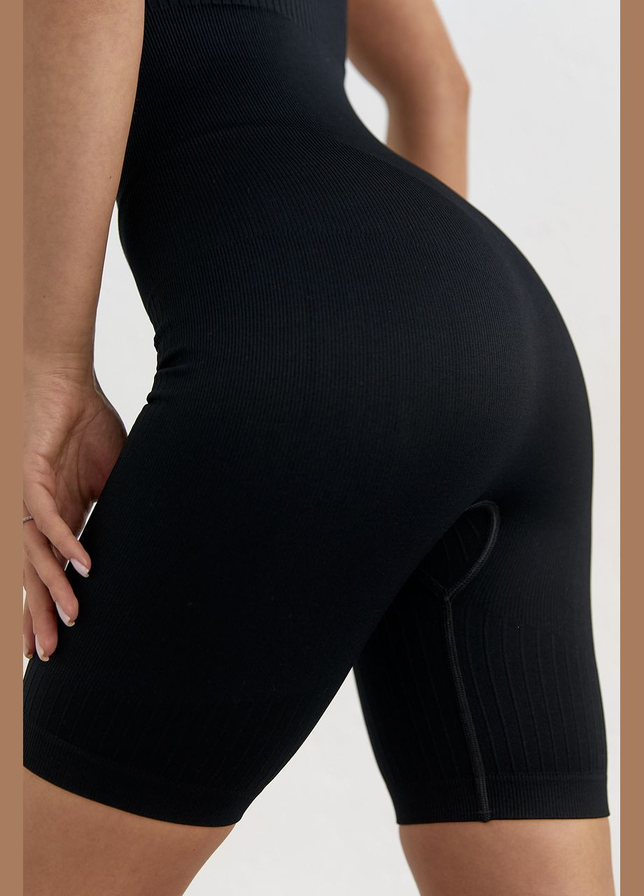 Женский спортивный комбинезон на бретелях Liton комбинезон-шорты однотонный чёрный спортивный полиамид, эластан