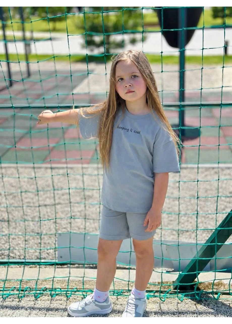 Сірий демісезонний дитячий літній костюм (unisex) футболка та велосипедки keep it cool No Brand