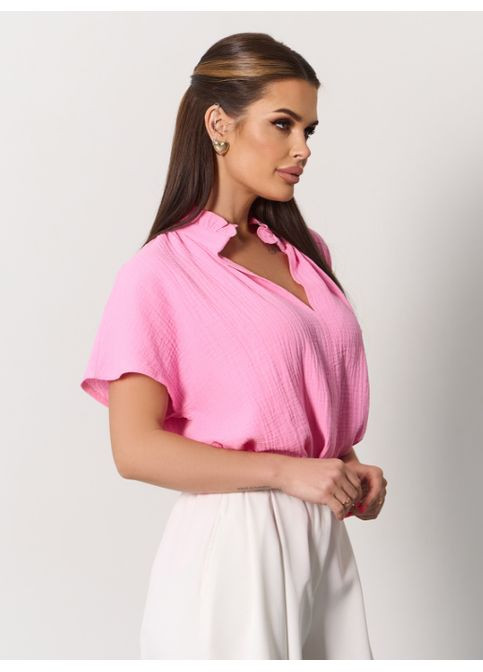 Розовая свободная муслиновая блуза No Brand