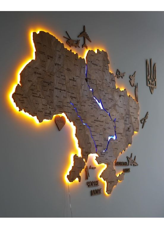 Панно из дерева на стену . Карта Украины (темный орех) с дополнительным декором и подсветкой 200х132 см Decart (360610888)