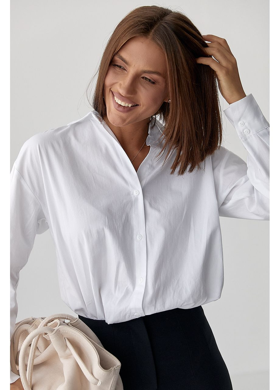 Класична однотонна сорочка з напівкруглим низом - блакитний колір Lurex (361056776)