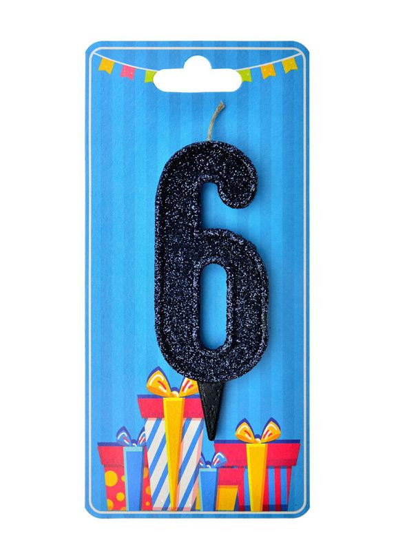Свеча цифра 6 черный блеск No Brand (302314209)