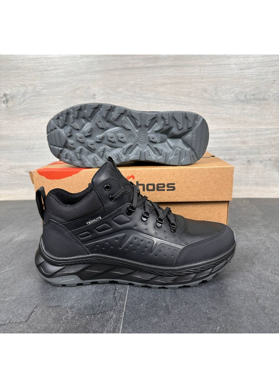 Чорні чоловічі шкіряні зимові кросівки No Brand