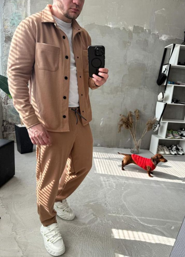 Пісочний демісезонний костюм чоловічий структурний котон весна осінь No Brand