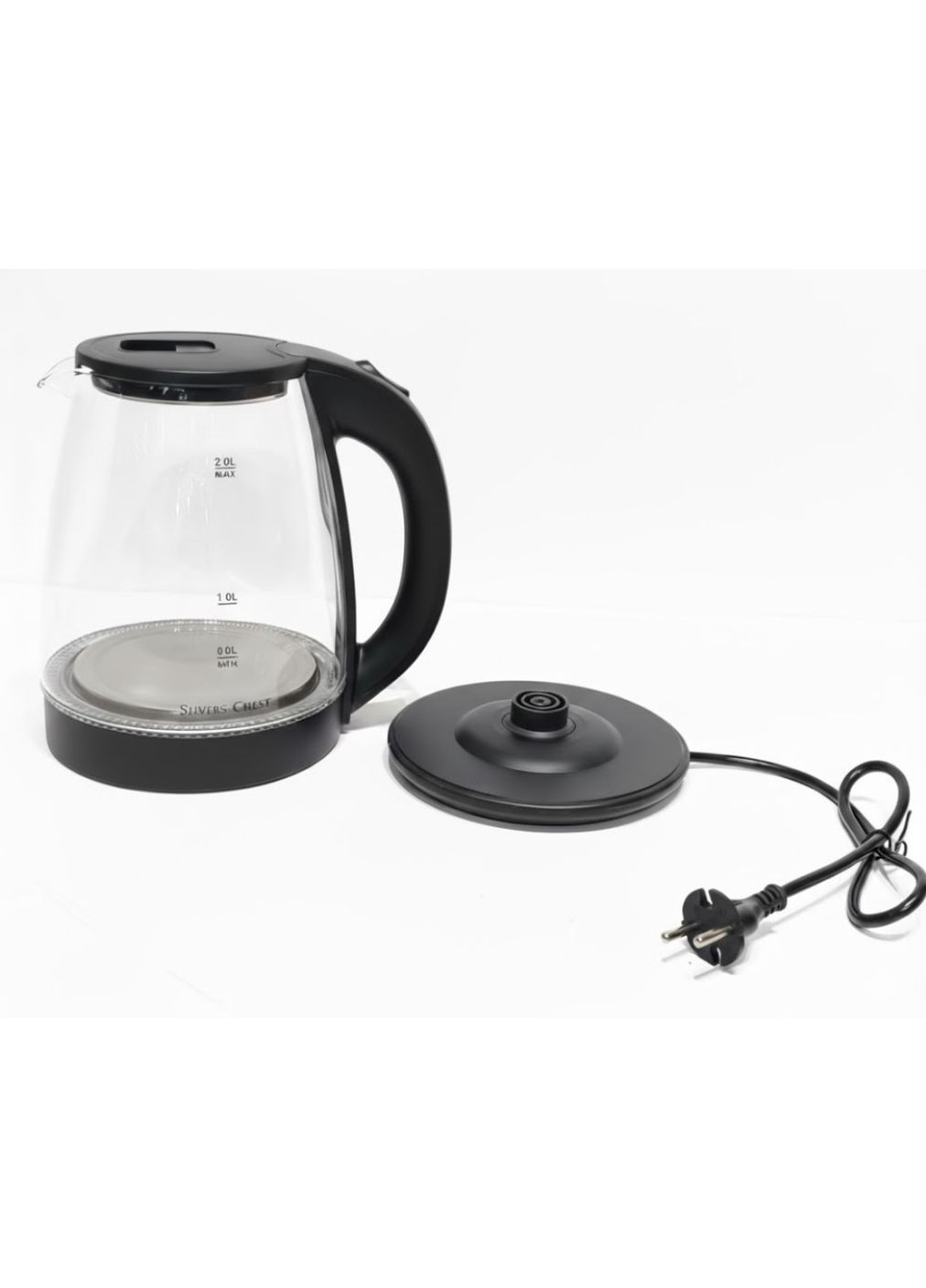 Електричний скляний чайник Slivers Criest із підсвічуванням 2 л Чорний (2104618751) No Brand (367056644)