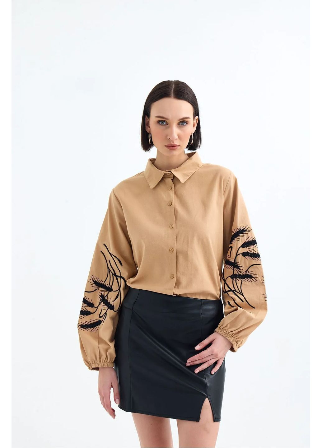 Темно-бежева жіноча сорочка "колосся" ESQ бавовна (357234657)