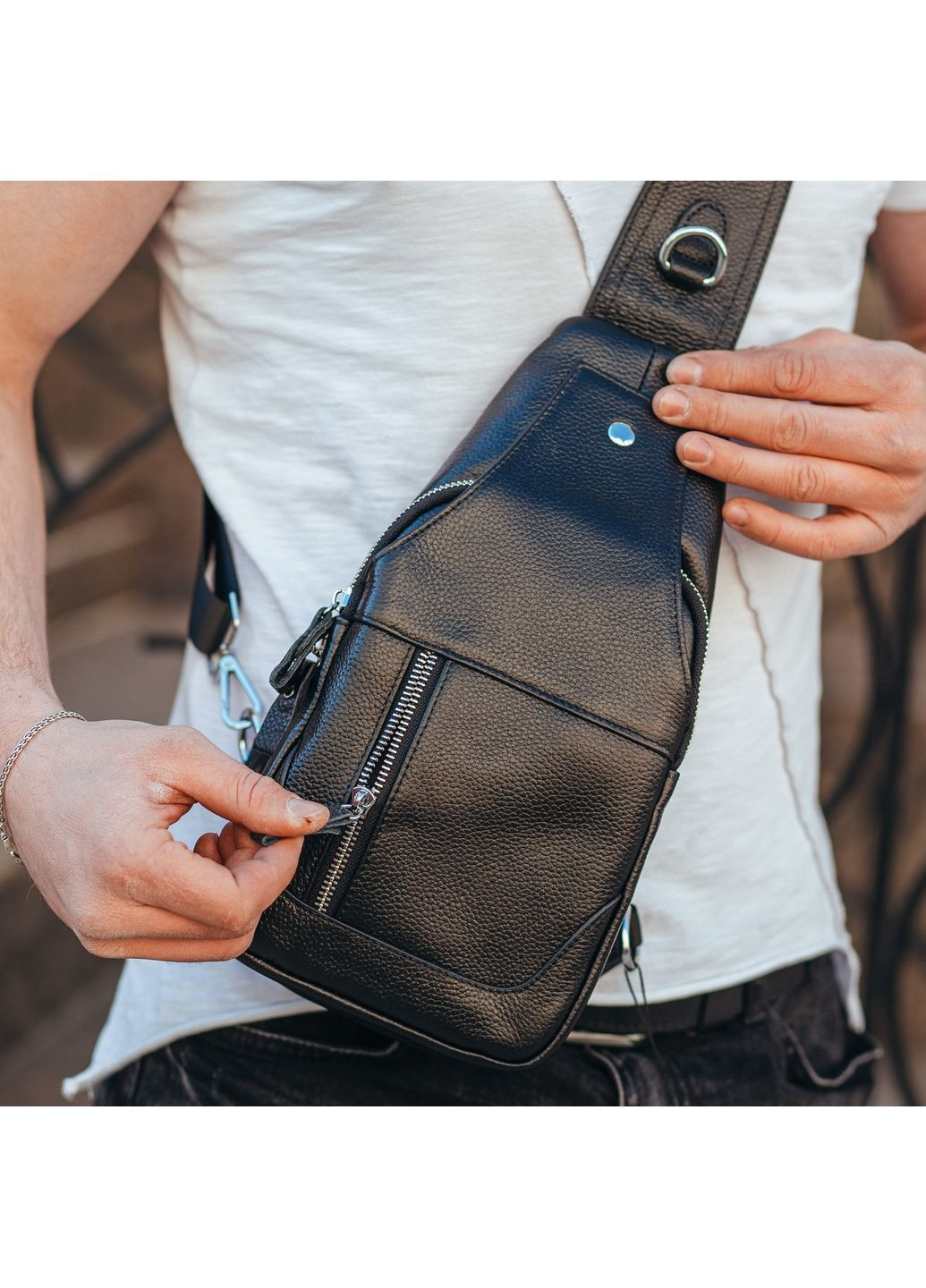 Мужская кожаная сумка-слинг 31х21х8 см Tiding Bag (315873765)