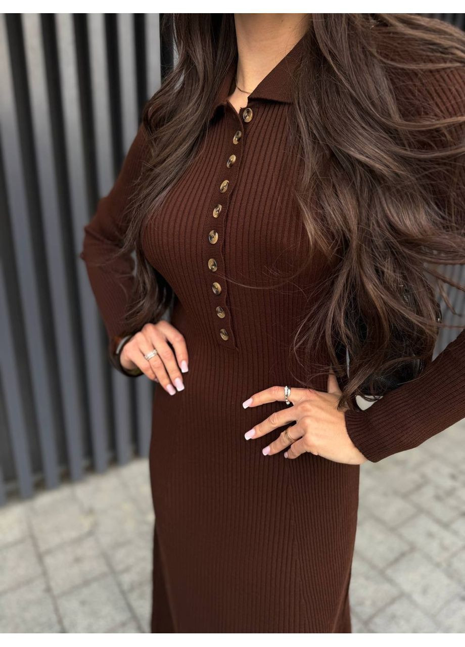 Коричнева жіноча в'язана сукня максі No Brand