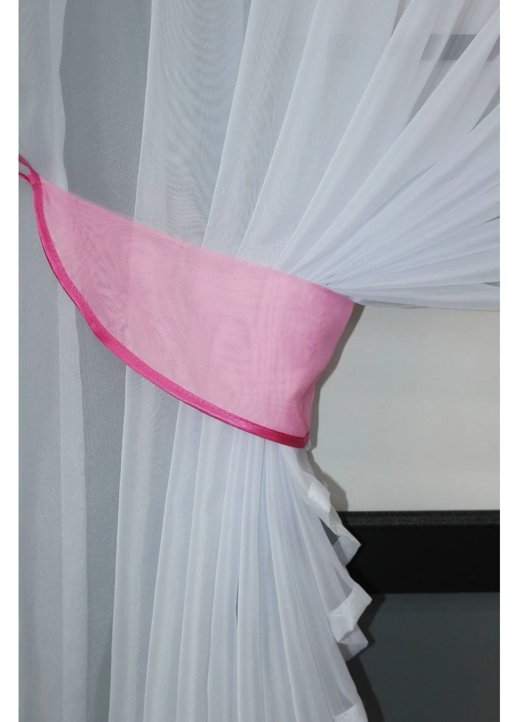 Кухонна фіранка № 069к рожевий з білим 280х170 см (52-0782) VR-Textil (299633202)