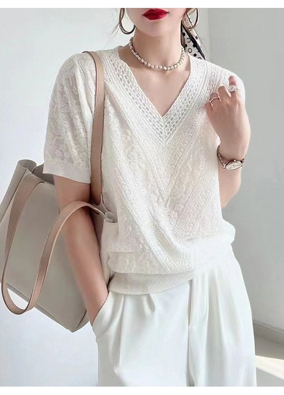 Жіноча трикотажна футболка з V-подібним вирізом Чорний Number Nine - (363261735)