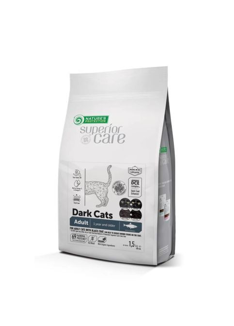 Сухий беззерновий корм з оселедцем для дорослих котів Superior Care Dark Cats Grain Free with Herring Adult all breeds 1.5 кг Nature's Protection (361079002)