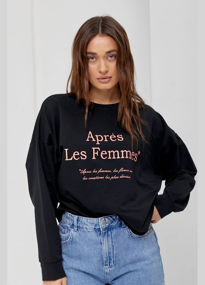Женский свитшот с принтом Après Les Femmes Arjen - крой черный - (289602557)