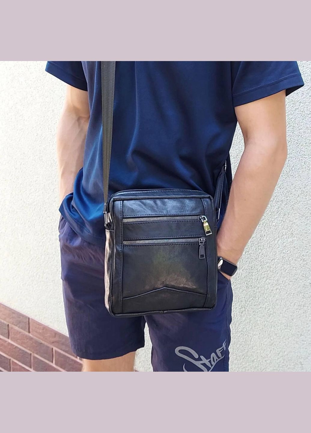 Чоловіча сумка чорна натуральна шкіра 302001 No Brand (303925033)