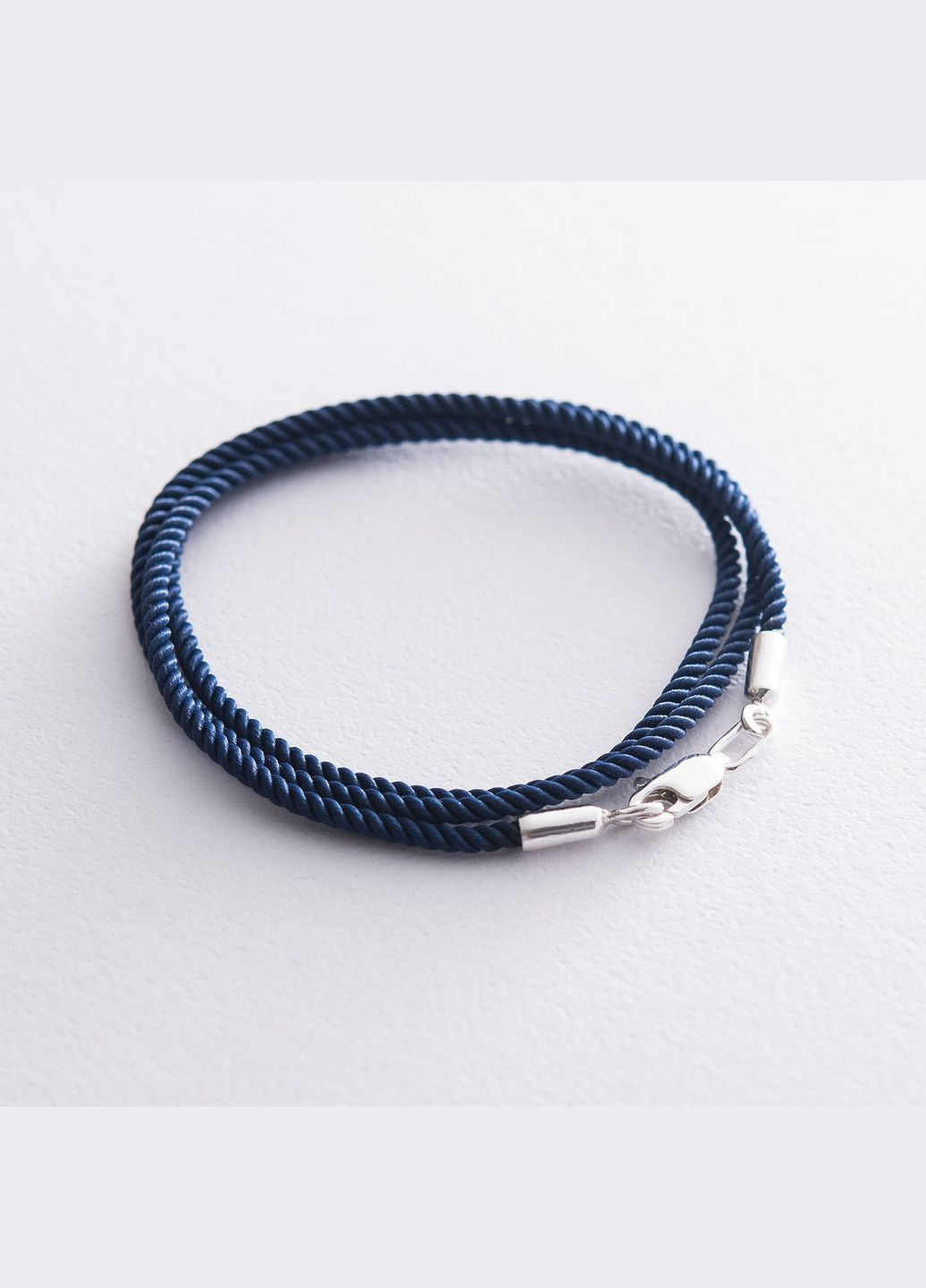 Шовковий синій шнурок з гладкою срібною застібкою (2 мм) 18496 35 Oniks (264022718)