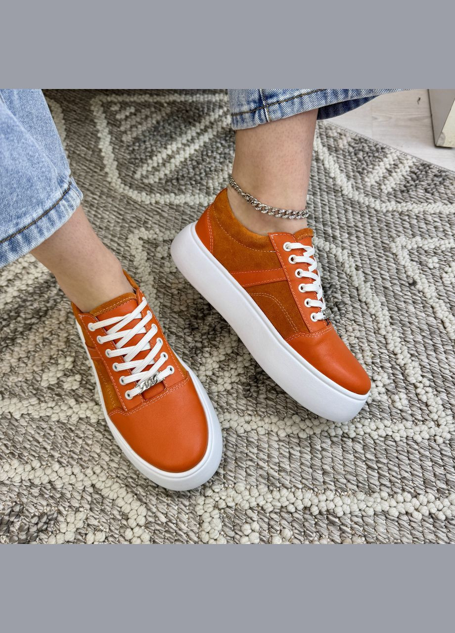 Кеды женские комбинированные на шнуровке.. 39 размер Vasha para оранжевые (331346189)