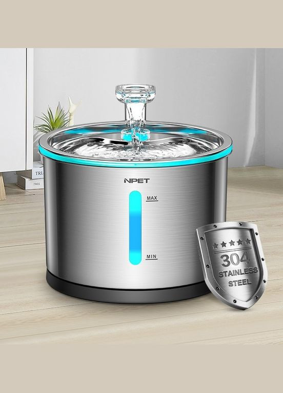 Питний фонтан для котів та собак WF210 1.5L, поїлка з нержавіючої сталі з підсвічуванням NPET (299915577)